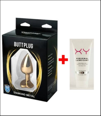 SREDNJA ZLATNA ANALNA KUPA SRCE SA ROZE CIRKONOM + XY LUBRIKANT