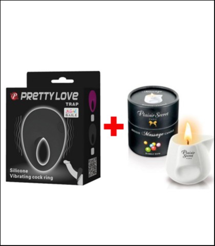 VIBRIRAJUCI PRSTEN TRAP + SVECA ZA MASAZU SA AROMOM BUBBLE GUM