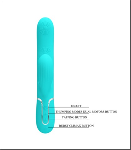 Silikonski vibrator sa nastavkom za klitoralnu stimulaciju u tirkiznoj boji